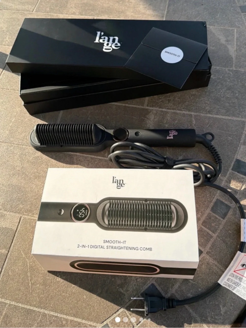 Lange Smooth-It 2-in-1 Digital Straightening Comb — Black with Rose Gold Accents